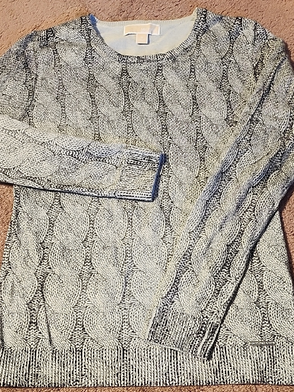 Michael Kors Marled Light Gray Cable Knit Crewneck Sweater